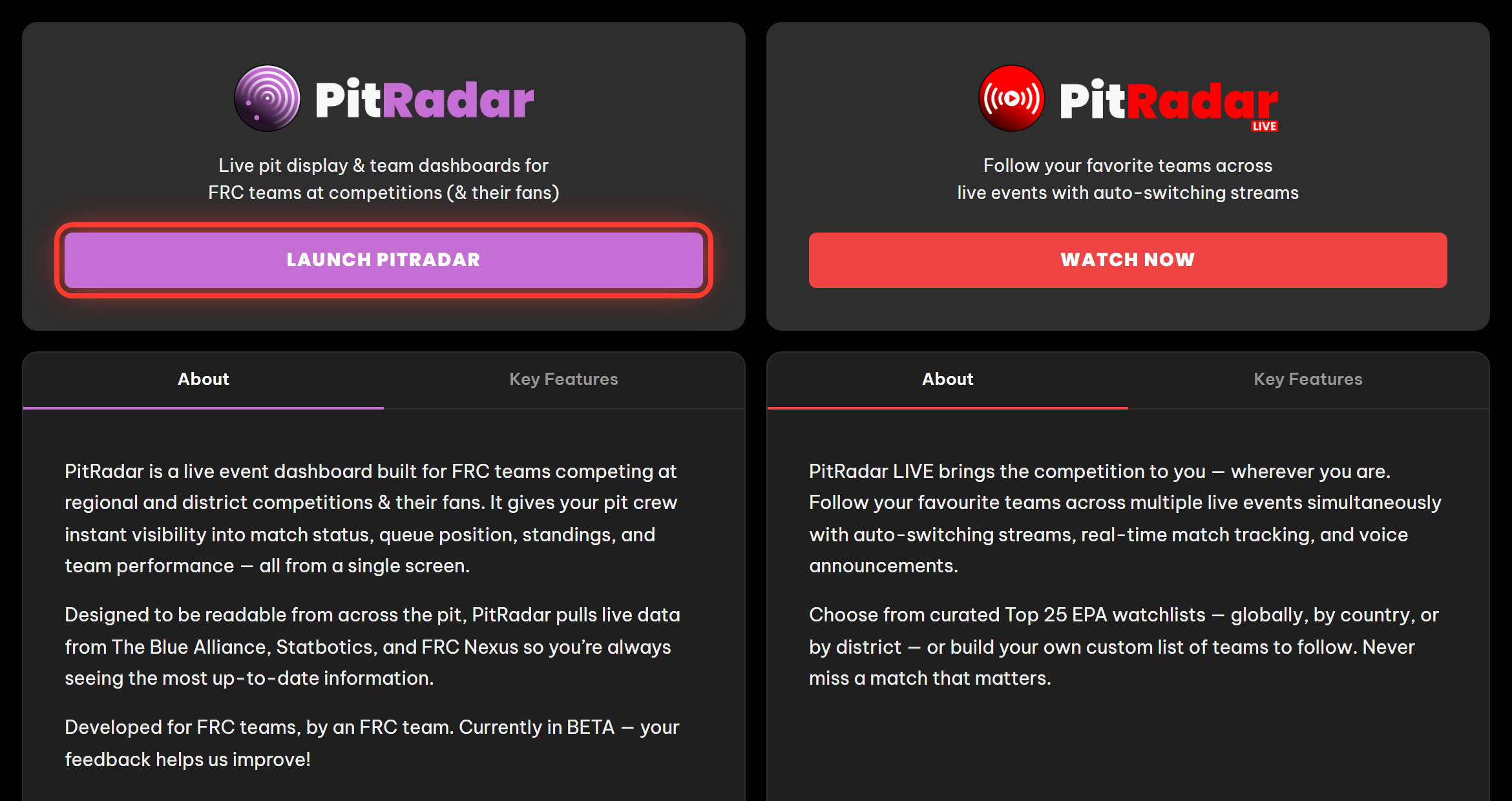 Step 1: Click the purple Launch PitRadar button on pitradar.app